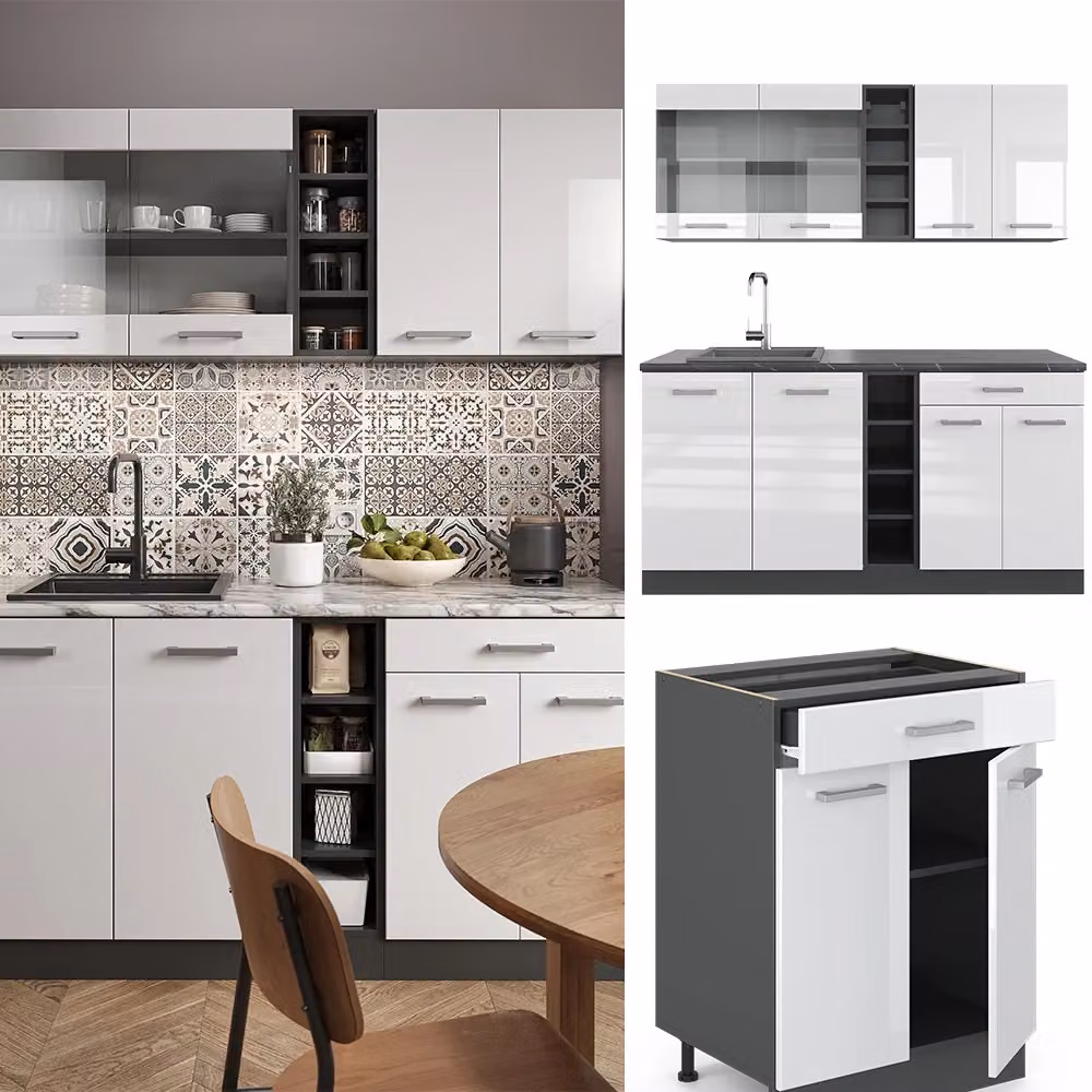 Cucina completa moderna R-Line Vicco in bianco lucido e antracite, L: 160 cm – 2