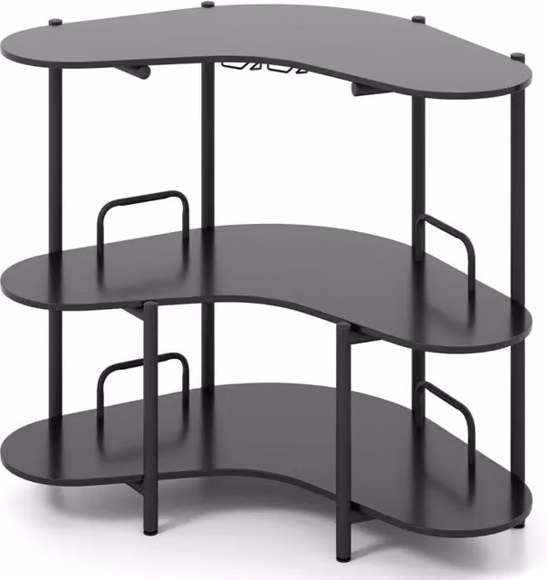 Tavolino da bar angolare stile industriale HELLOSHOP26 in legno e metallo nero con vano portaoggetti e portabicchieri L: 120 cm, P: 66 cm, H: 102 cm