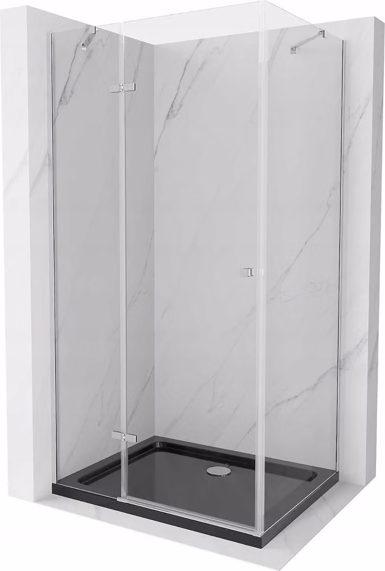 Mexen Roma cabina doccia battente 90 x 120 cm, trasparente, cromo + piatto Flat, nero - 854-090-120-01-00-4070