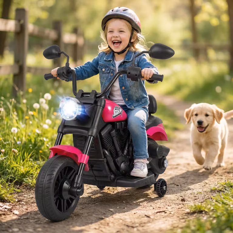 Moto elettrica Costway per bambini con fari e musica, batteria 6V, colore rosa