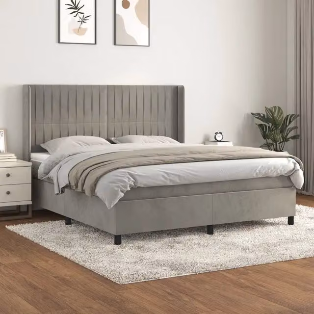 Letto Ibrido con Giroletto a Molle e Materasso vidaXL in Velluto Grigio e Bianco L/P: 180 x 200 cm