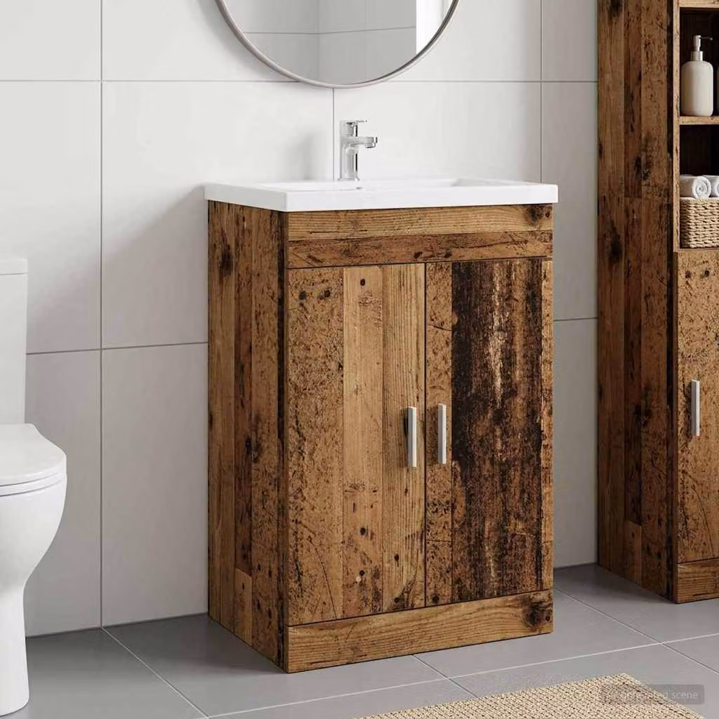 Mobiletto da bagno sottolavabo vidaXL in legno antico marrone L: 56 cm, P: 37,5 cm, H: 81 cm
