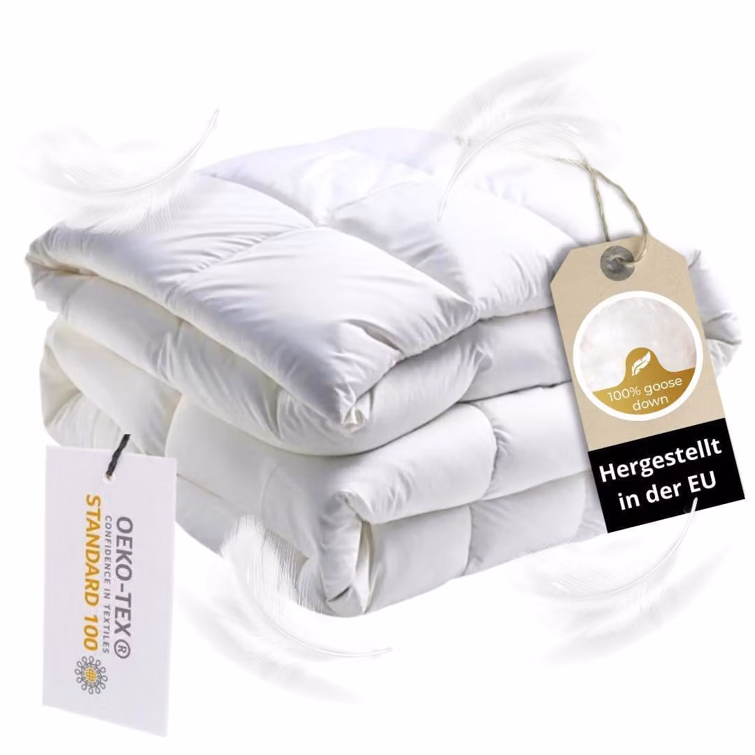 Piumino MAXIGA per tutte le stagioni 155x220 - 80% piuma d'oca e 20% piumette, leggero, traspirante, lavabile, OEKO-TEX, adatto agli allergici
