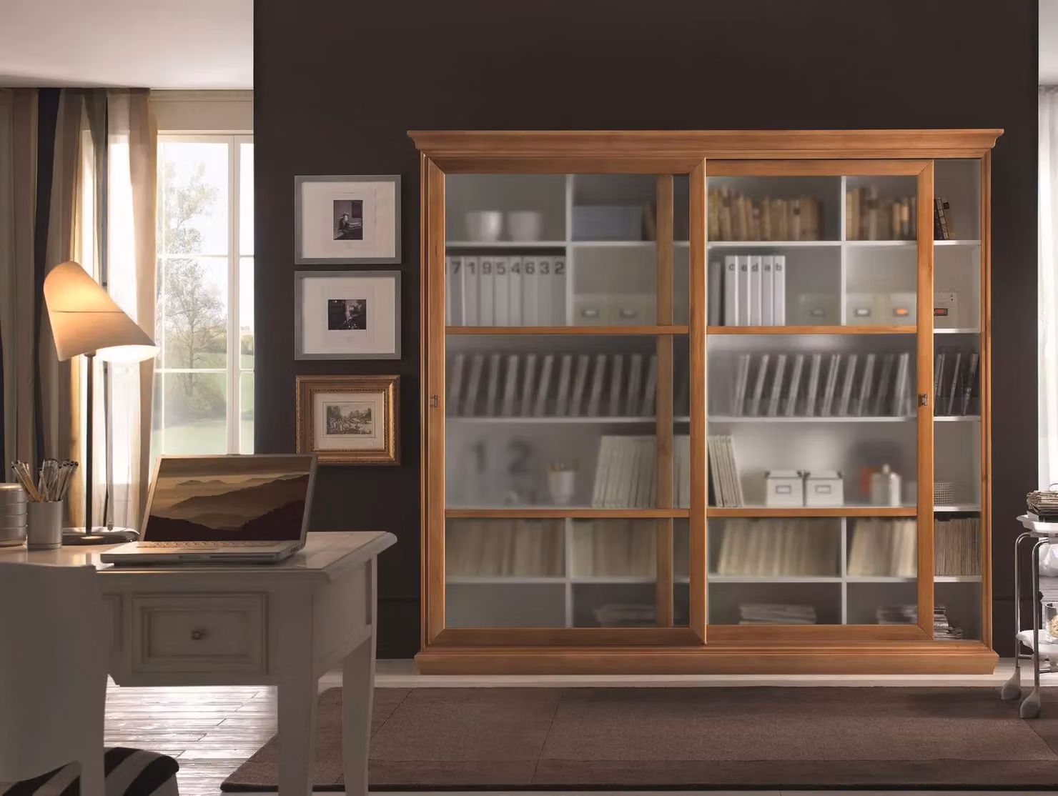 Libreria classica con 2 porte scorrevoli in legno e vetro Mobili 2G L: 250 cm, P: 45 cm, H: 224 cm – 2