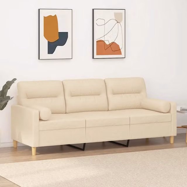 vidaXL Divano a 3 Posti Moderno in Tessuto Beige con Cuscini e Coperture Rimovibili L: 198 cm, P: 80 cm, H: 77 cm