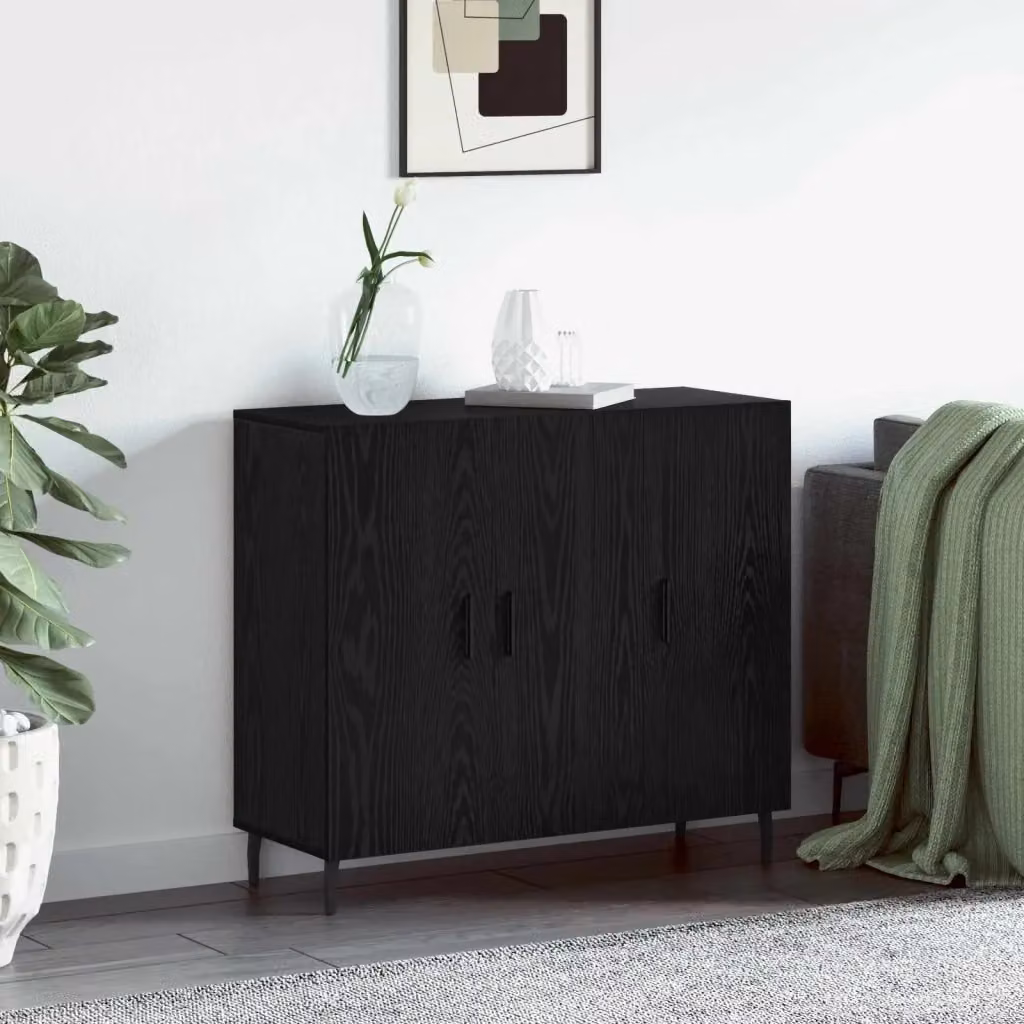 Credenza moderna in legno multistrato Rovere e Nero per soggiorno o sala da pranzo, L 90 cm x P 34 cm x H 80 cm – 2