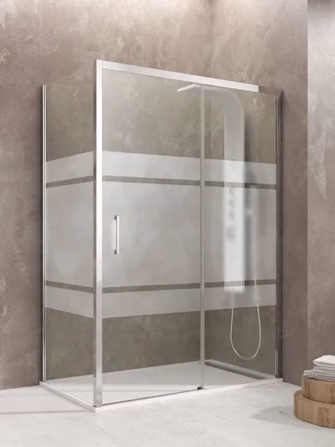Box doccia angolare Ducha AKTUAL con vetro serigrafato Frost Plus e profili cromo, L 150 cm x P 70 cm