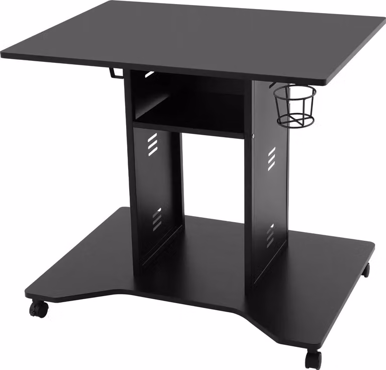 Scrivania per computer e laptop - Scrivania con rotelle - Forma a U - 4 rotelle piroettanti (2 con freno) - Compatta - Pannello truciolare ecologico e metallo - Nero
