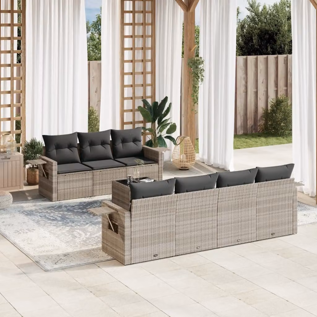 Maison Exclusive - Set Divano da Giardino 8pz con Cuscini Grigio Chiaro Polyrattan