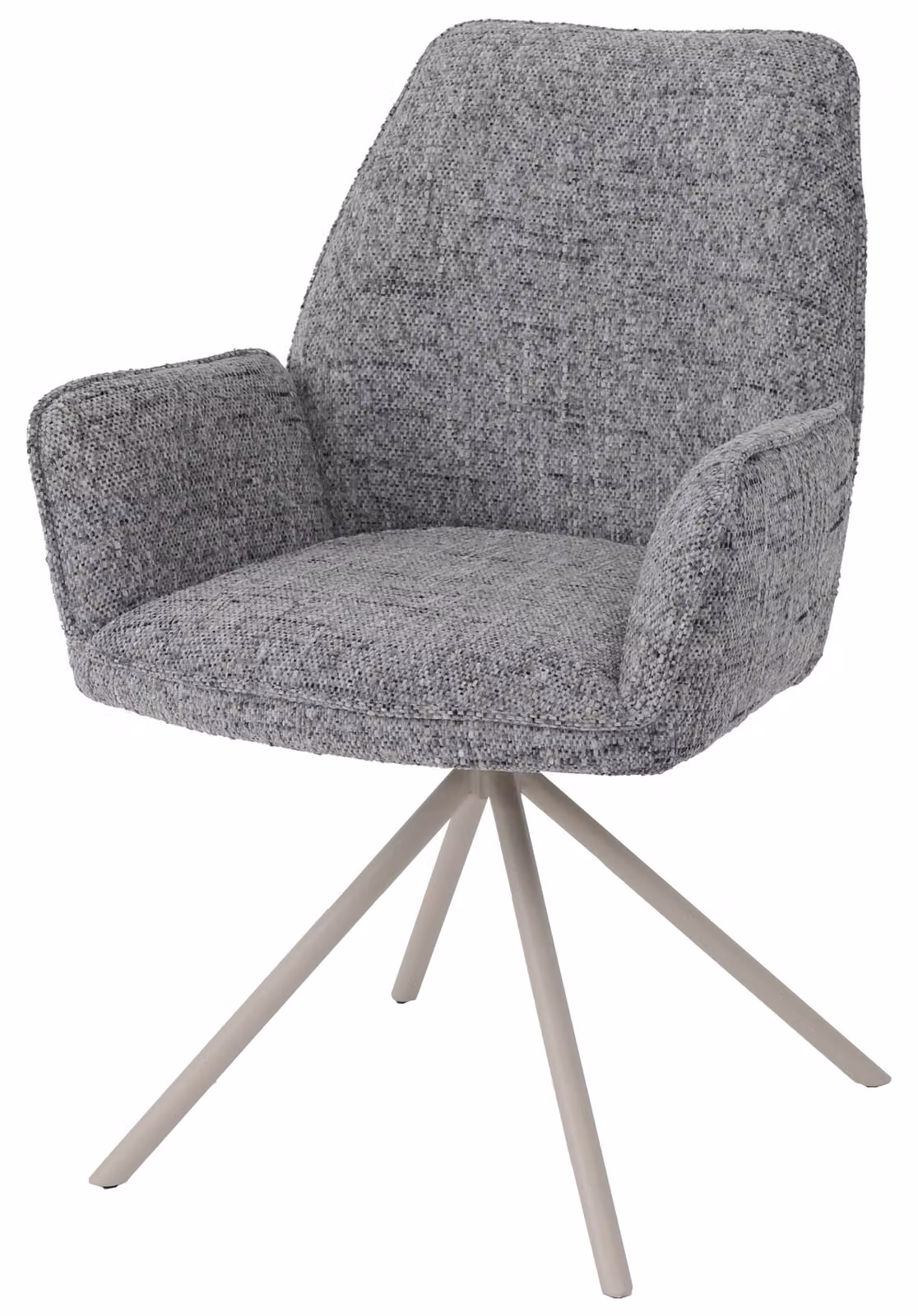 Sedia da pranzo HWC-G67, sedia da cucina, girevole, con sistema di auto-regolazione, rivestita in tessuto chenille (410g/m²), struttura color crema, cuscino grigio chiaro