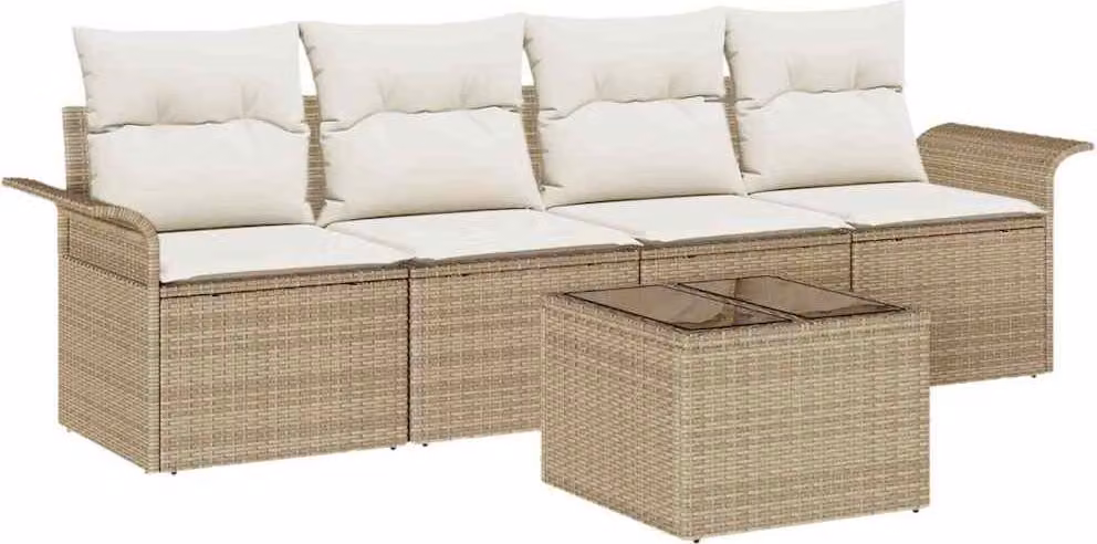 Set di divani con cuscino 5 pcs Beige polyrattan