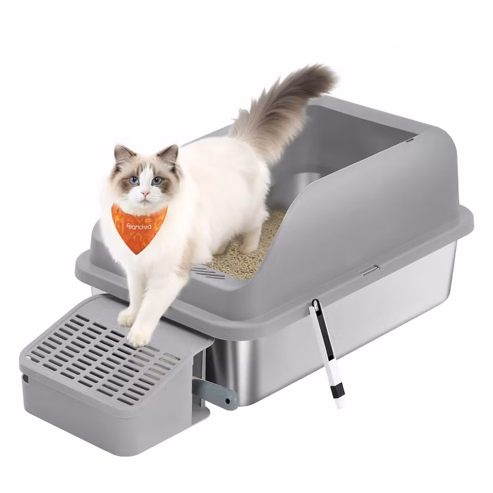 Lettiera per gatti in acciaio inox con ingresso superiore, Grigio Ardesia
