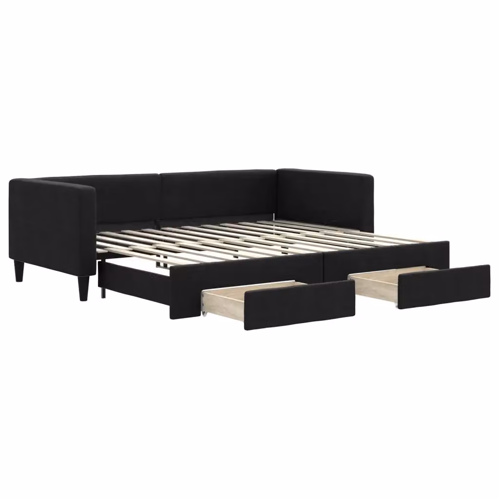 Divano Letto Estraibile con Cassetti vidaXL in Tessuto Nero L/P/H: 90 x 200 cm – 2