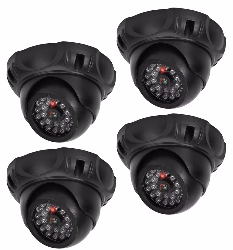 Telecamera di sicurezza finta, confezione da 4 pezzi, con LED lampeggianti rossi, orientabile