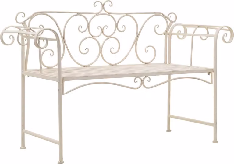 The Living Store Panca da giardino 132 cm in metallo bianco antico