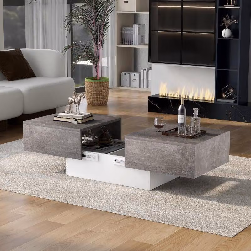 Tavolino allungabile - Design retrò - Con cassetto scorrevole e vani portaoggetti - Salvaspazio e resistente