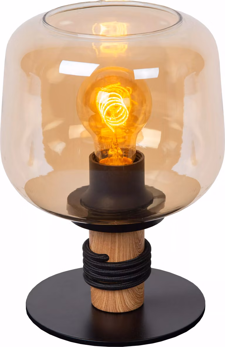 Lampada da tavolo in stile industriale Ilona, nero e ambra, 1xE27x40W, vetro, dimensioni: 25x18x18 cm, IP20, Lucide