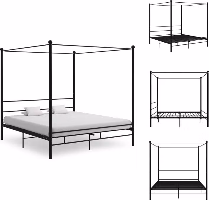 vidaXL Letto a baldacchino in metallo nero 180x200 cm - Letti & reti