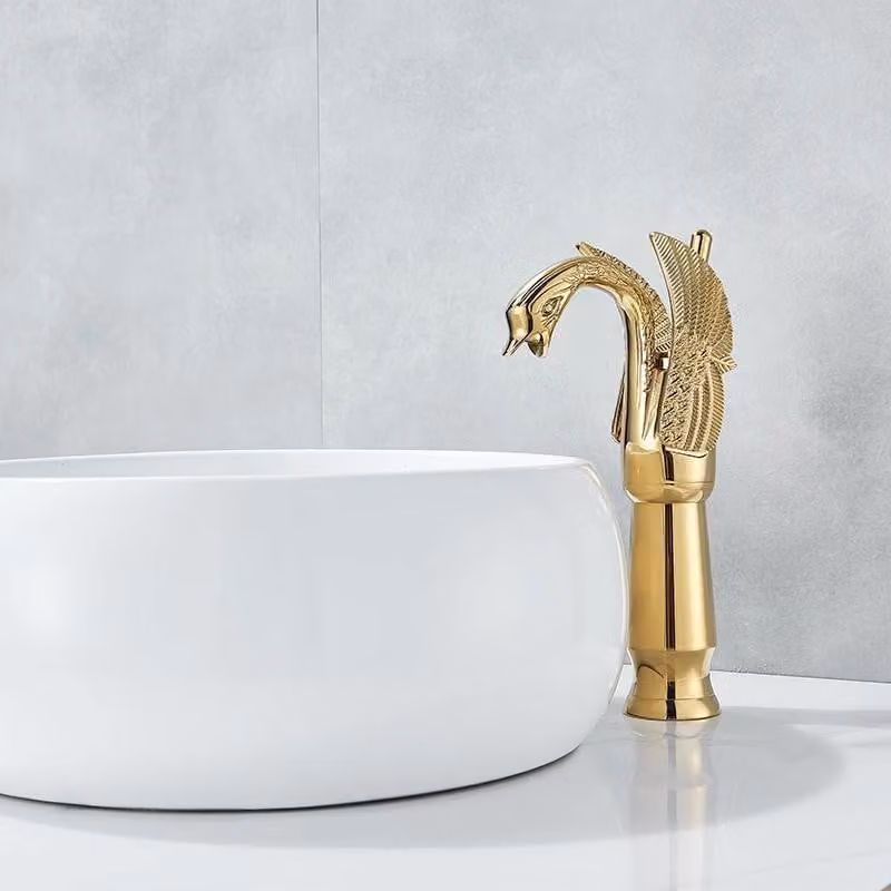 Rubinetto da bagno marca Schwan - Miscelatore per lavabo - Stile vintage - Modello alto - Miscelatore monocomando - Acqua calda/fredda - Ottone lucido - Oro