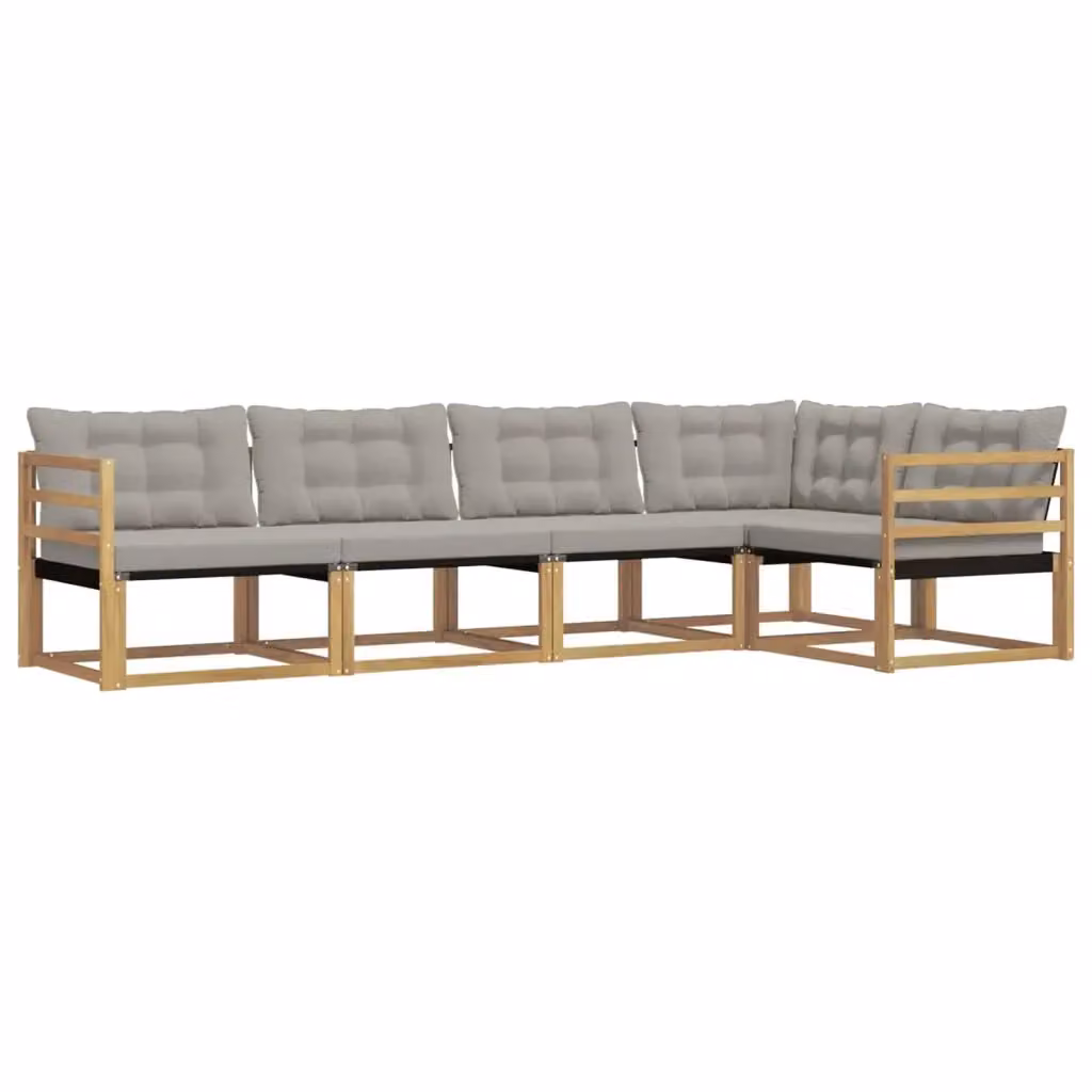Set di divani da esterno a L vidaXL in legno di acacia con cuscini bianchi e grigi – 2