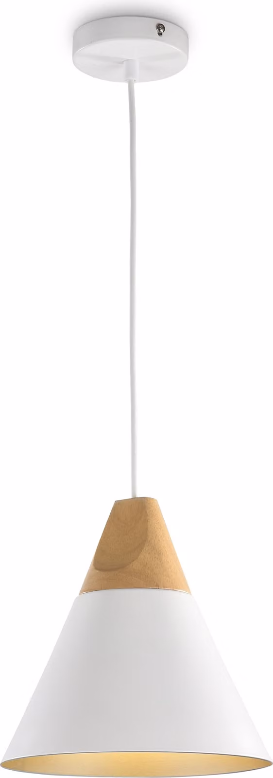 Sospensione Minimal Bicones Metallo Legno Bianco Oro 1 Luce