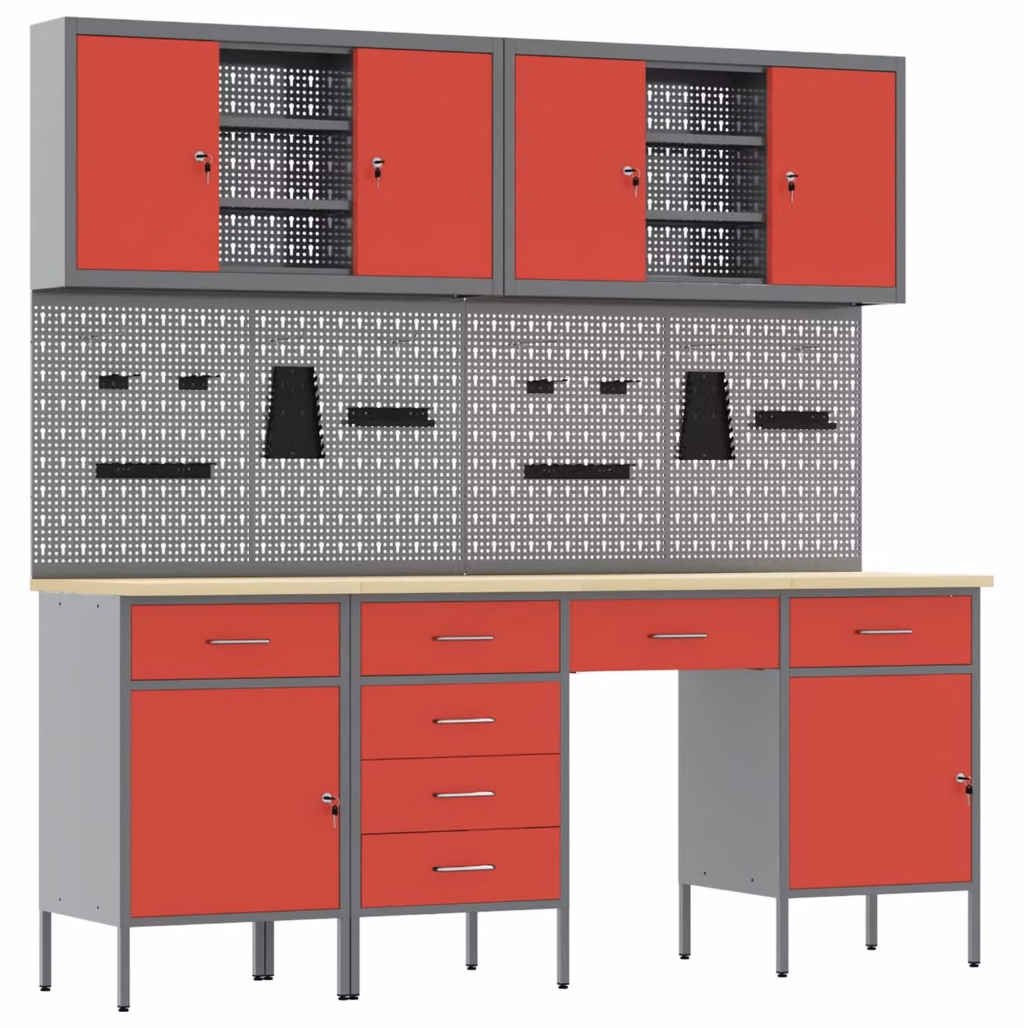 Mobile da lavoro 10 pcs Rosso Legno ingegnerizzato e acciaio