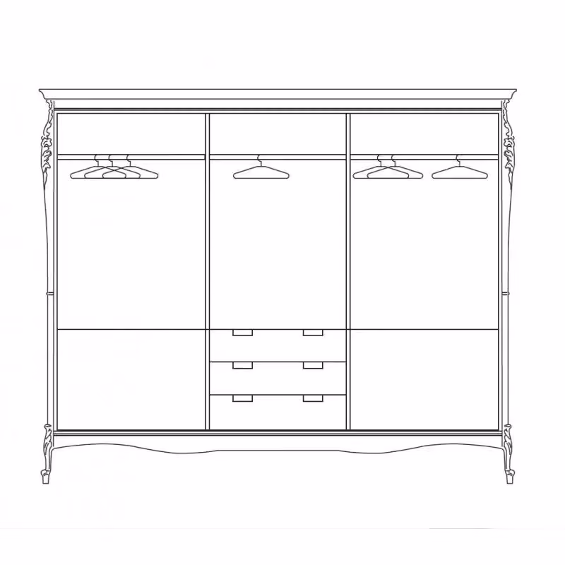 Armadio classico con 3 ante scorrevoli in legno con intaglio Mobili 2G colore avorio L: 300 cm, P: 69 cm, H: 250 cm – 3