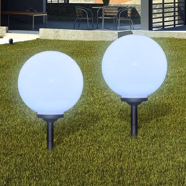 Set di 4 lampade solari LED a sfera vidaXL per giardino e sentiero, colore bianco, con picchetto e sensore crepuscolare, Altezza: 30 cm – 1