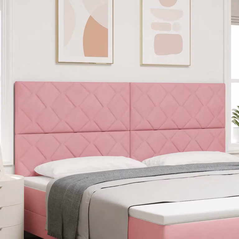 Testiera per letto moderna vidaXL in velluto rosa con struttura in legno, Larghezza: 200 cm