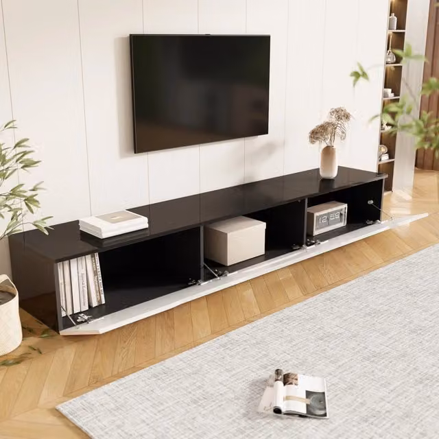 Mobile TV LED 16 colori con tre ante ammortizzate in MDF e pannello truciolare nero bianco 180 × 35 × 30 cm