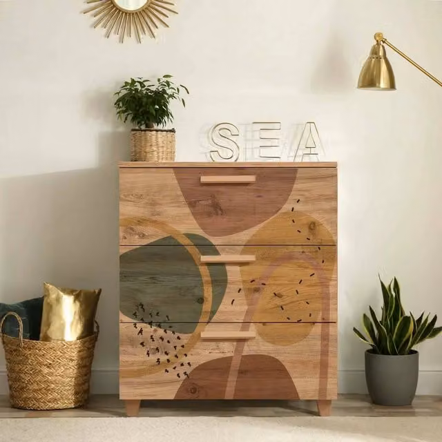 Cassettiera DMORA in legno color quercia per camera da letto o soggiorno, L: 80 cm, H: 95 cm