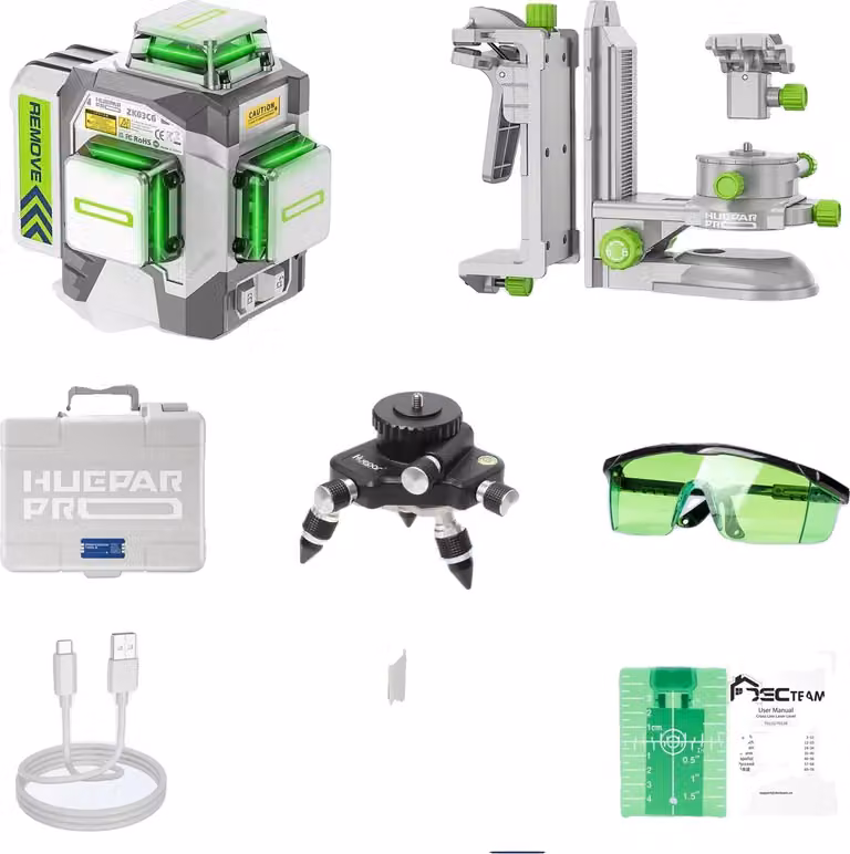 Livella laser Huepar, 12 linee, copertura a 360°, con adattatore