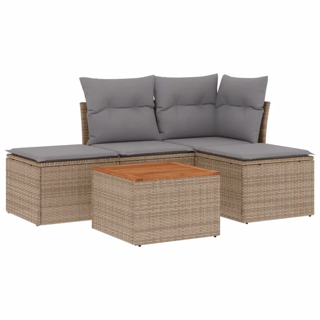 Set Divano da Giardino vidaXL 5 pz in Polyrattan con Cuscini Beige e Grigio con Tavolino e Ottoman per Terrazza e Giardino – 2