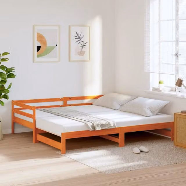 Divano con Letto Estraibile-Sofa Letto-Daybed Marrone Cera 90x200cm Massello Pino 420746