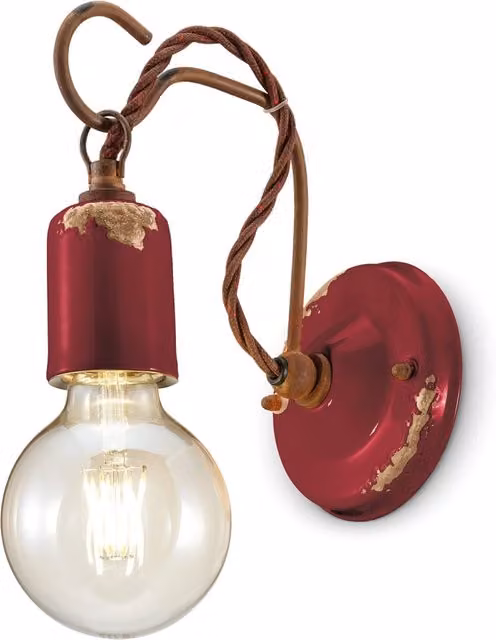 Applique Retro Ferroluce in Ceramica e Metallo Rossa con Attacco E27 – 1