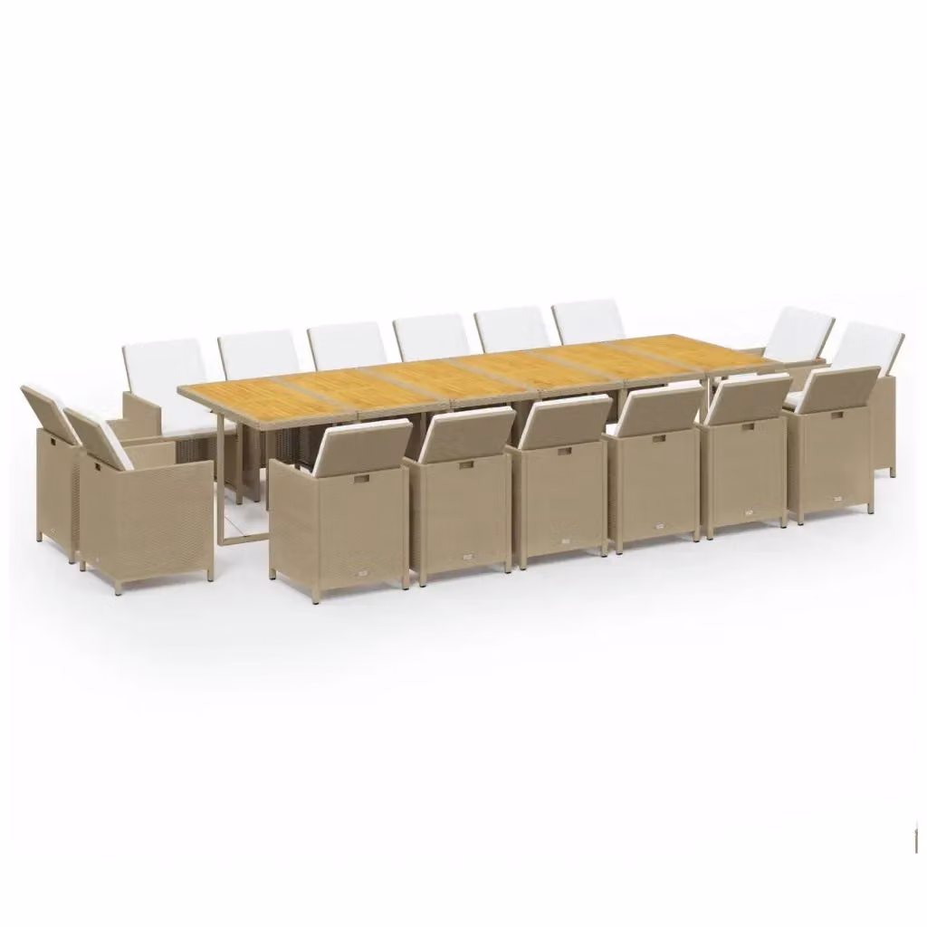 Set da pranzo da giardino vidaXL in legno di acacia oliato e polyrattan con 17 pezzi e cuscini beige, marrone e bianco – 2