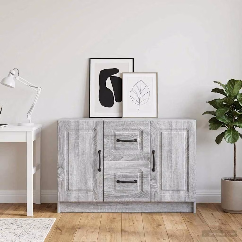 Credenza moderna vidaXL in legno ingegnerizzato e metallo, Grigio, L 89 x P 34,5 x H 57 cm