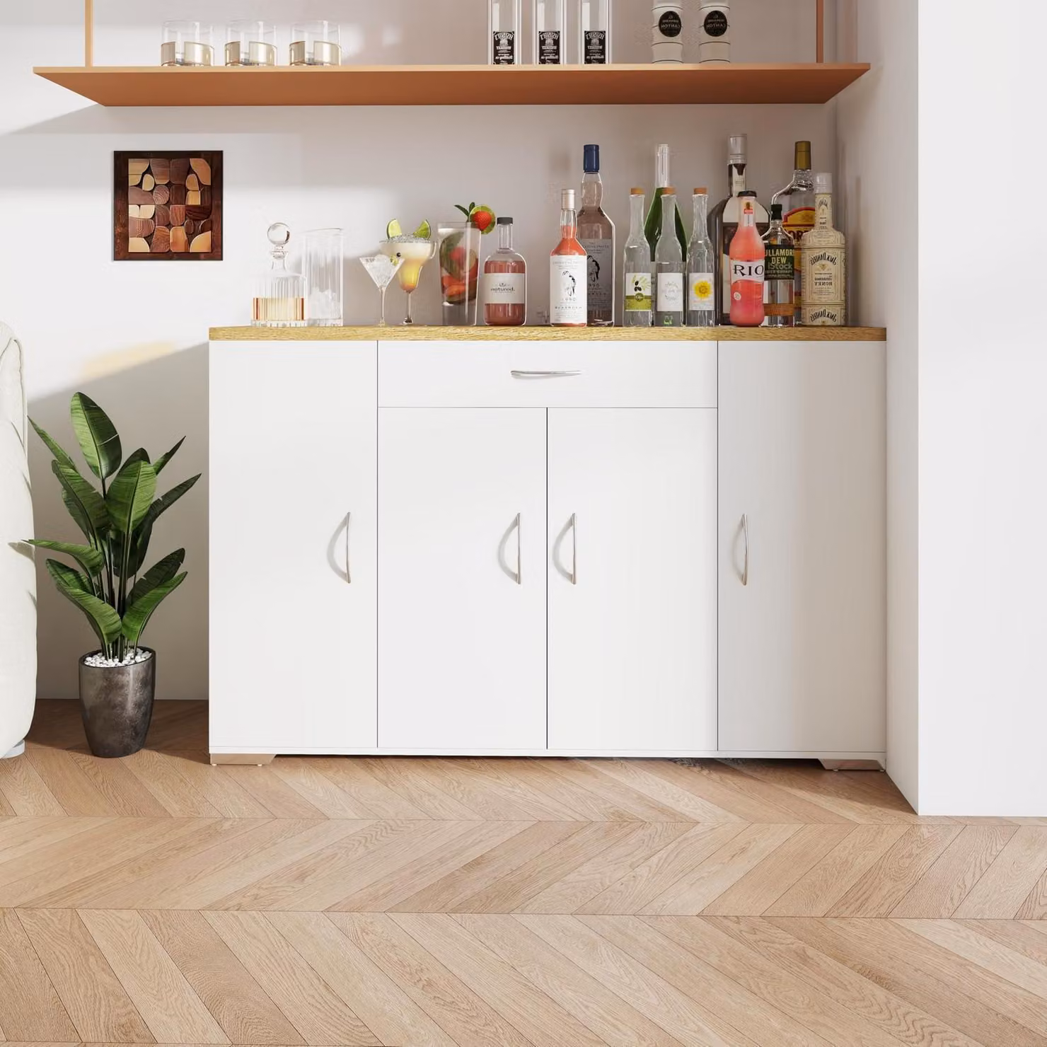 Comodino bianco con sistema anti-ribaltamento, mobile contenitore con diversi scomparti, profondità 30 cm