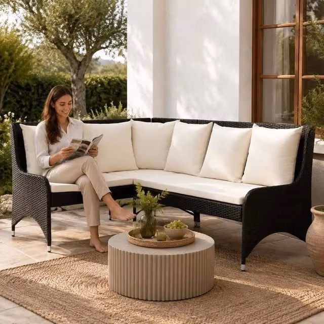 Garden Corner Sofa, 2-piece, Poly Rattan, Black