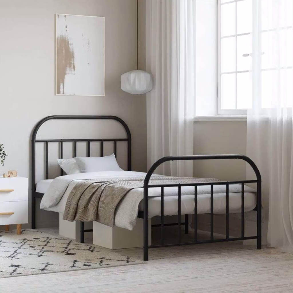 The Living Store Struttura letto con testiera e pediera in metallo nero 107x203 cm