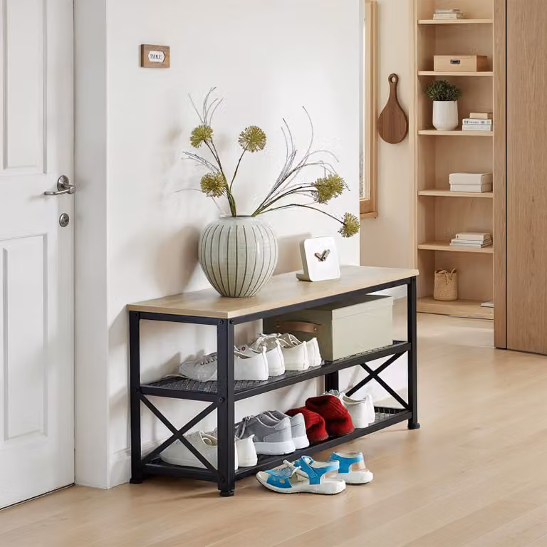Scarpiera Blackpool tectake in stile industriale, rovere e marrone, L: 101 cm, P: 30,5 cm, H: 45,5 cm