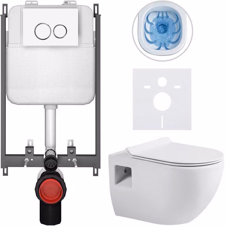 Set completo per WC a pavimento Dure - bianco lucido - pulsante Prime/Duoalo, bianco - da incasso - 51x35 cm
