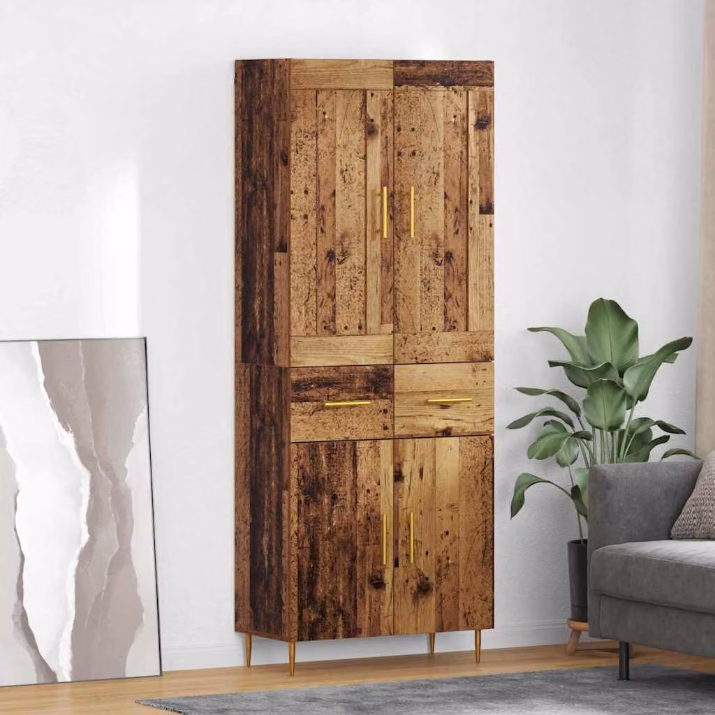 Credenza moderna vidaXL in legno e metallo color marrone e oro con ante a battente e ripiani interni L: 69,5 cm, P: 34 cm, H: 180 cm