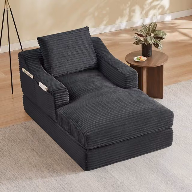 Poltrona reclinabile, poltrona con braccioli, divanetto singolo, velluto a coste, funzione letto, con cuscini, grigio