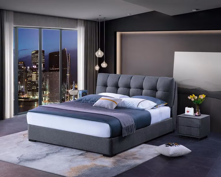 Bett Design Luxus Doppel Hotel Betten Ehe Schlaf Zimmer Blau Stil Weiß Möbel
