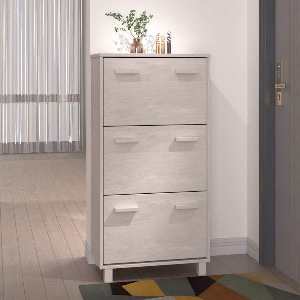 Scarpiera moderna vidaXL HAMAR bianca in legno di pino con scomparti basculanti, L/P/H: 59,5 x 35 x 117 cm