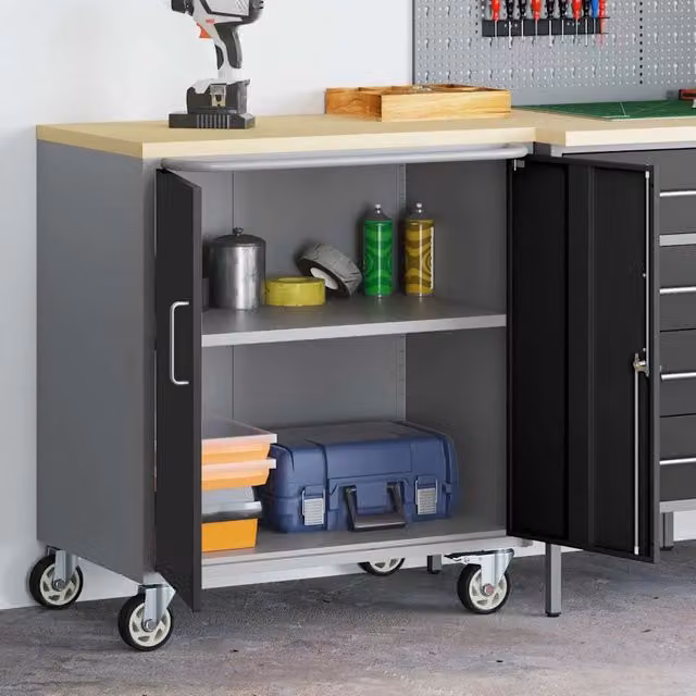 Carrello da lavoro con rulli vidaXL in acciaio e legno Nero e Grigio L/P/H: 75 x 45 x 85 cm