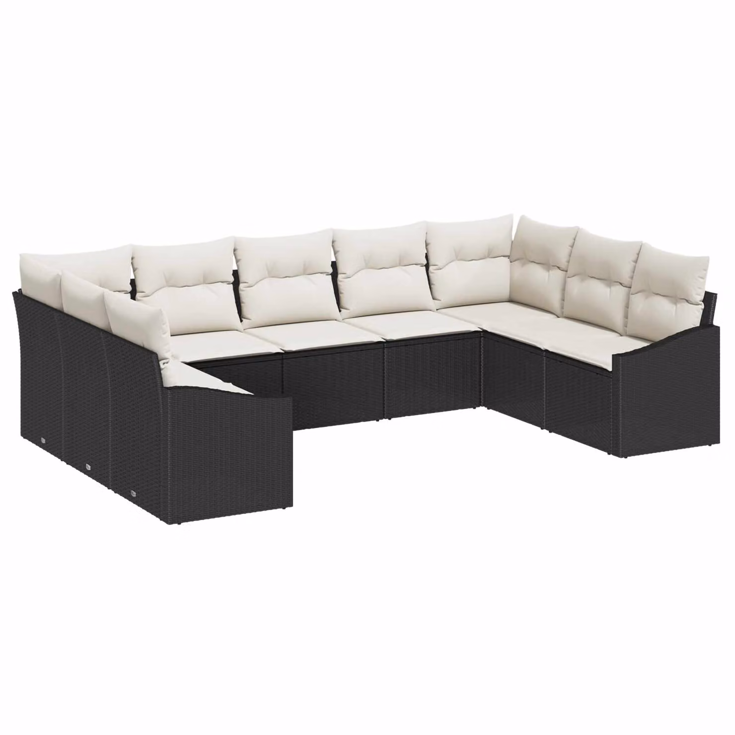 Set Divano da Giardino vidaXL 9 Pezzi in Polyrattan con Cuscini, Nero e Beige – 1