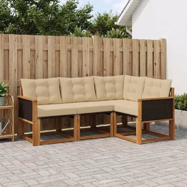 Set di divani da esterno 4 pz Naturale e Beige 3381913