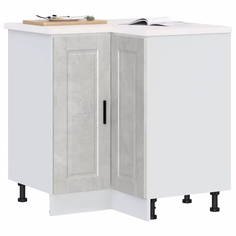 Base ad angolo per cucina moderna in legno multistrato, colore grigio e bianco, finitura opaca